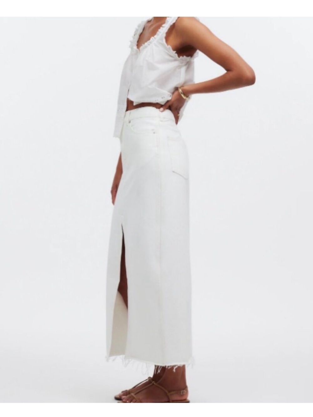 Madewell The Rilee Denim Midi Skirt in Tile White 31